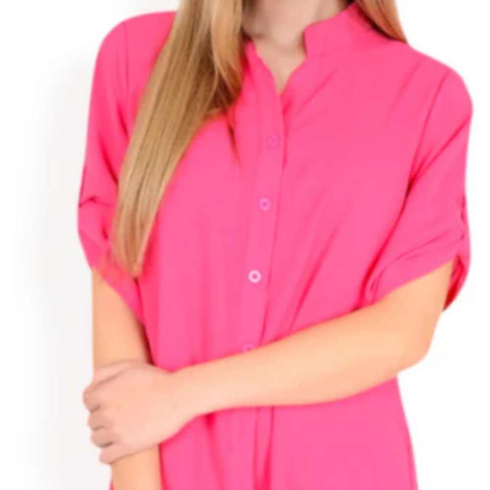 Anna-Kaci Women's Button-Down Roll-Up Sleeve Shirt Dress